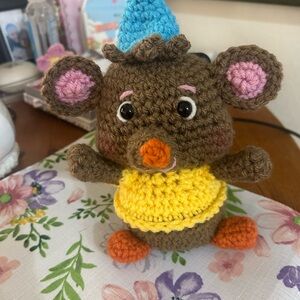 Gus the Brown Mouse in Cinderella Plush with Yellow Dress and Blue Hat